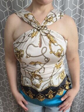 Cache Women's Silk Rope Print Skirt - Cream with Yellow Accents
